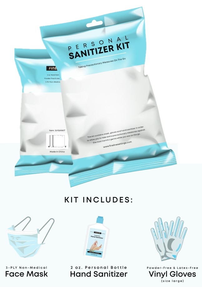 Product 11369: 369SANKIT Personal Sanitizer  Kit w/ 3-Ply Mask, Large Latex 
