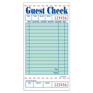 GC36321BK Guest Check 50 Page
- 15 Line Green Booklets
(Cardbonless) - 50