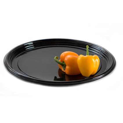9912 Black 12" Onyx Round  Plastic Cater Trays - 36